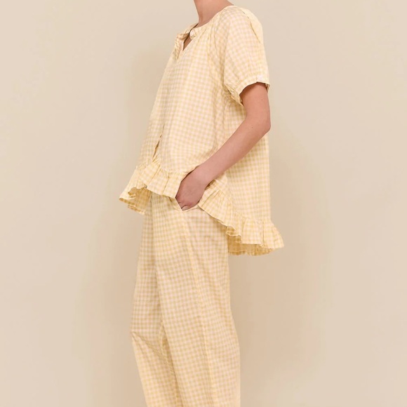 Yellow Gingham Ruffle Top and Pants Set - Picture 2 of 4